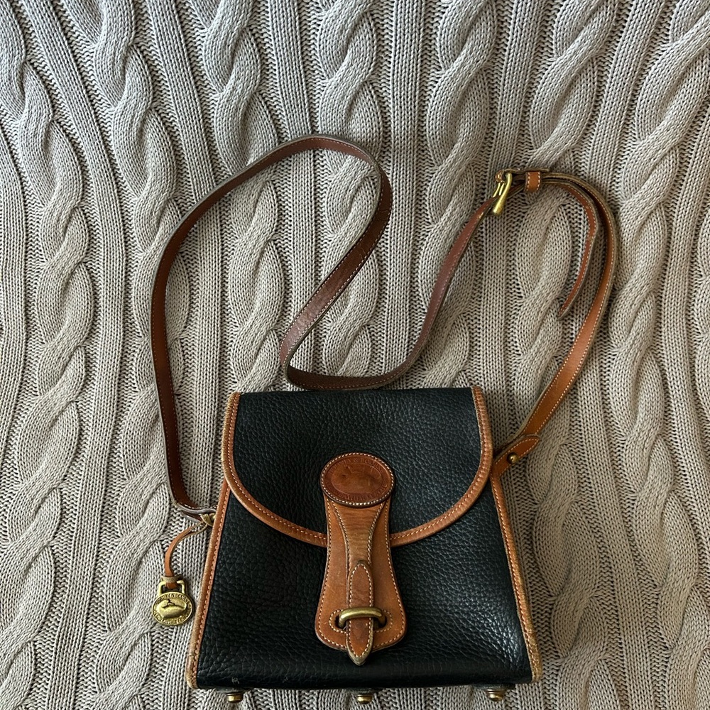 Dooney & Bourke Black and Brown Crossbody Bag with Gold Hardware